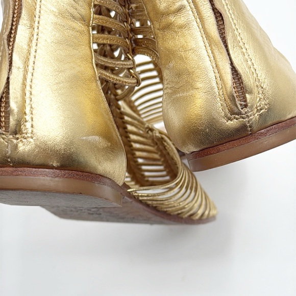 Sigerson Morrison Kelma Leather Gladiator Sandals Gold Flats size 6.5 - Picture 6 of 12